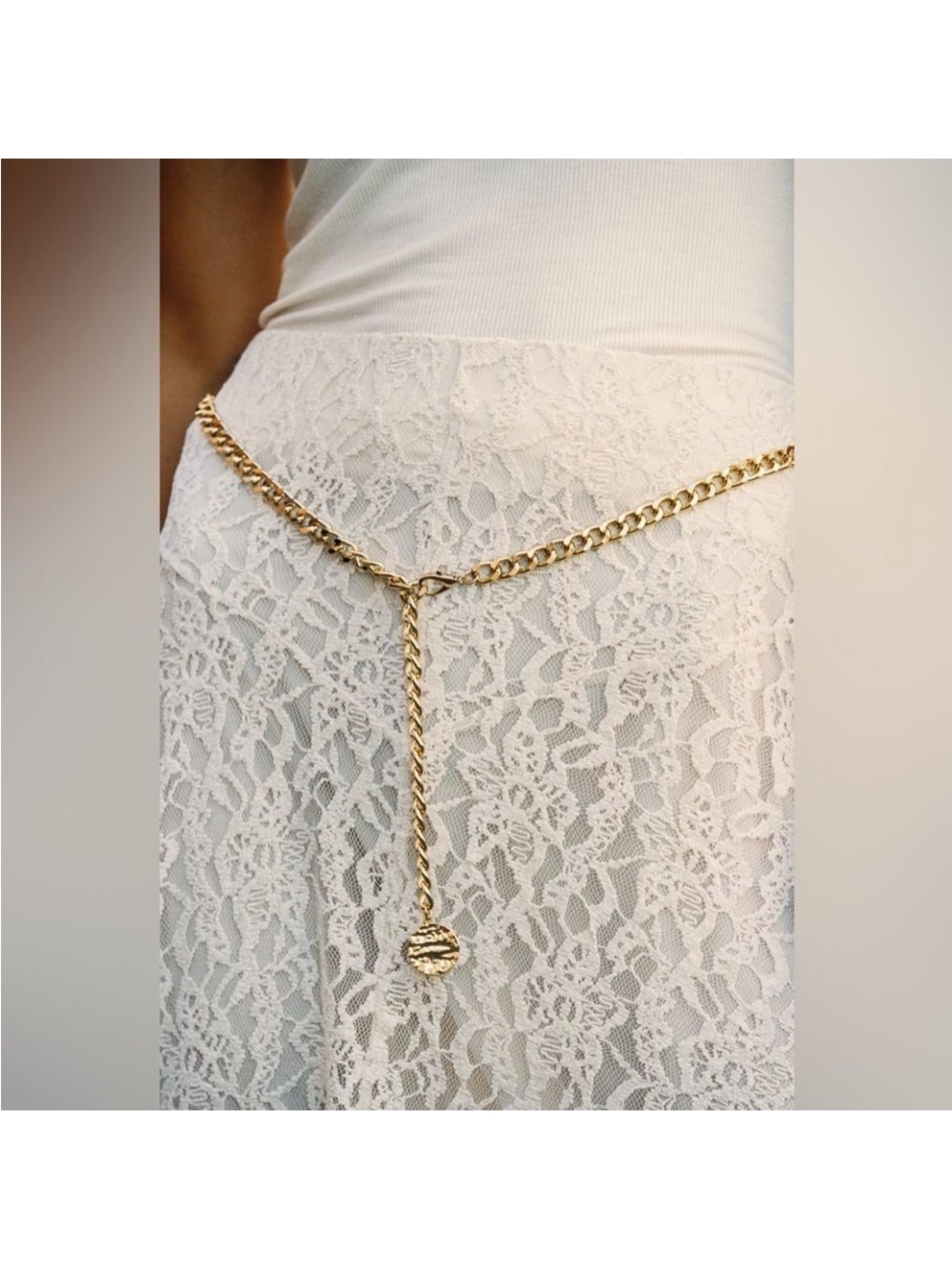 NWT Zara Lace Maxi Skirt in Cream with golden chain - Picture 3 of 6